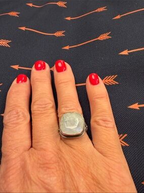 Rose-Cut Moonstone Silver Statement Ring in White - Women's Fashion Jewelry